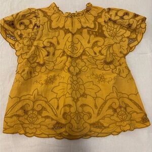 Anthropologie Mustard Ruffle Blouse